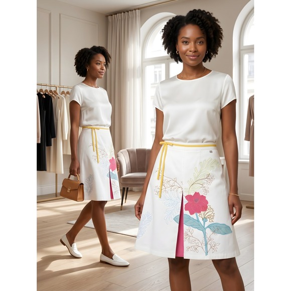 Ted Baker Dresses & Skirts - Ted Baker Jean White Cotton Floral Embroidered A-Line Skirt Size 2